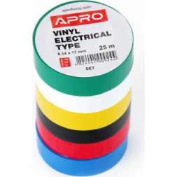 Ізоляційна стрічка APRO 0.14мм*17мм*25м різнокольорова, 6 шт. (0,14мм*17мм*25м)
