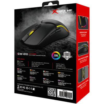 Мишка Xtrike ME GW-610 Wireless RGB Black (GW-610)