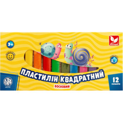 Пластилін Школярик Восковий Квадратний 12 кольорів 230 г (83813908-UA)