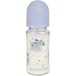 Пляшечка для годування Baby-Nova Декор, з широкою шийкою, 230 мл, блакитна (3966386)