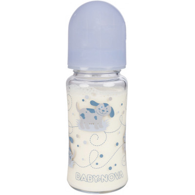 Пляшечка для годування Baby-Nova Декор, з широкою шийкою, 230 мл, блакитна (3966386)
