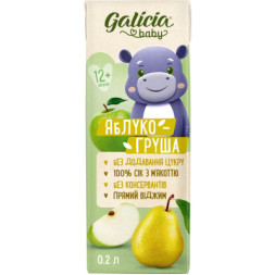 Сік дитячий Galicia Baby яблучно-грушевий з м’якоттю натуральний 200 мл (4820209564266)