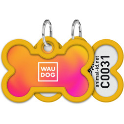 Адресник для тварин WAUDOG Smart ID з QR паспортом &quot;Градієнт помаранчевий&quot;, кістка 40х28 мм (231-4035)