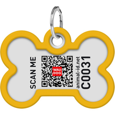 Адресник для тварин WAUDOG Smart ID з QR паспортом &quot;Градієнт помаранчевий&quot;, кістка 40х28 мм (231-4035)