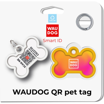 Адресник для тварин WAUDOG Smart ID з QR паспортом &quot;Градієнт помаранчевий&quot;, кістка 40х28 мм (231-4035)