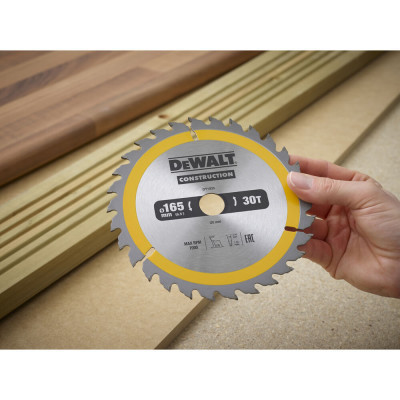 Диск пильний DeWALT CONSTRUCTION, 165х20 мм, 30z (ATB), 10 гр. (DT1935)