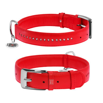 Ошейник для животных WAUDOG Glamour с QR-паспортом, двойной Ш 35 мм Д 46-60 см красный (38823)