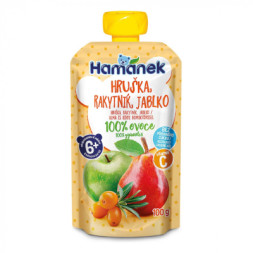 Дитяче пюре Hamanek Pouch Яблуко з грушею і обліпихою, 100 г (8595139797195)