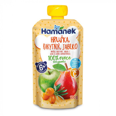 Дитяче пюре Hamanek Pouch Яблуко з грушею і обліпихою, 100 г (8595139797195)