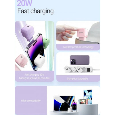 Зарядний пристрій Vention 1xUSB-C 20W PD3.0/QC3.0 Purple (FEJV0-EU)