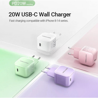 Зарядний пристрій Vention 1xUSB-C 20W PD3.0/QC3.0 Purple (FEJV0-EU)