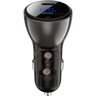Зарядний пристрій Acefast B10 Car Charger 2xUSB-C 60W with digital display Metal Black (6974316282358)