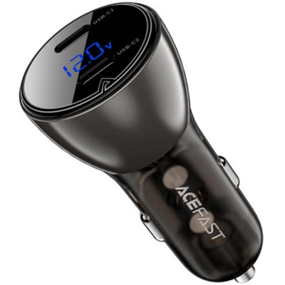 Зарядний пристрій Acefast B10 Car Charger 2xUSB-C 60W with digital display Metal Black (6974316282358)