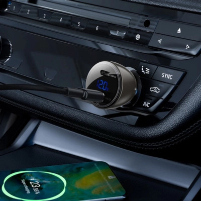 Зарядний пристрій Acefast B10 Car Charger 2xUSB-C 60W with digital display Metal Black (6974316282358)