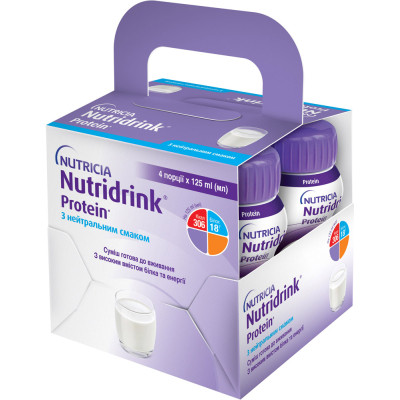 Дитяча суміш Nutricia Nutridrink Protein Neutral з нейтральним смаком з високим вмістом білка й енергії 4 шт. х 125 мл (8716900576225)