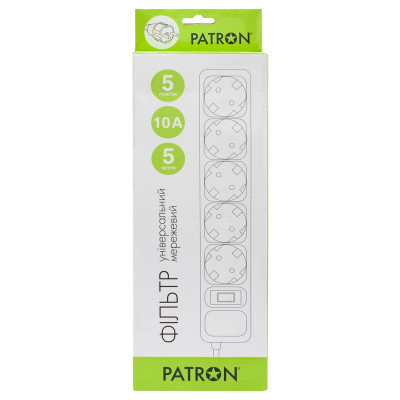 Мережевий фільтр живлення Patron 5m (SP-1055W), 5 розеток White (EXT-PN-SP-1055W)