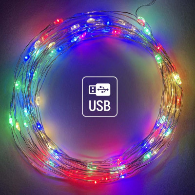 Гірлянда ColorWay Роса LED 100 10 м 8 функцій різнокольорова USB (CW-G-100L10NUMC)