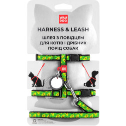 Шлея для котів WAUDOG Nylon з QR-паспортом &quot;Авокадо&quot; з повідцем XS (5496)