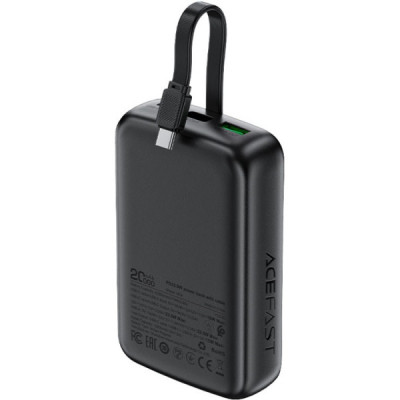 Батарея універсальна Acefast 20000mAh 22,5W PD, QC/3.0 USB-A+USB-C In/Out,build-in cable M14 Black (6974316283966)