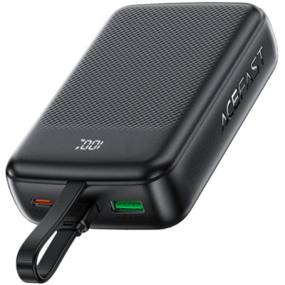 Батарея універсальна Acefast 20000mAh 22,5W PD, QC/3.0 USB-A+USB-C In/Out,build-in cable M14 Black (6974316283966)