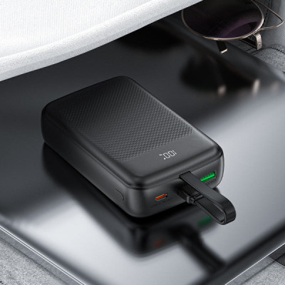 Батарея універсальна Acefast 20000mAh 22,5W PD, QC/3.0 USB-A+USB-C In/Out,build-in cable M14 Black (6974316283966)