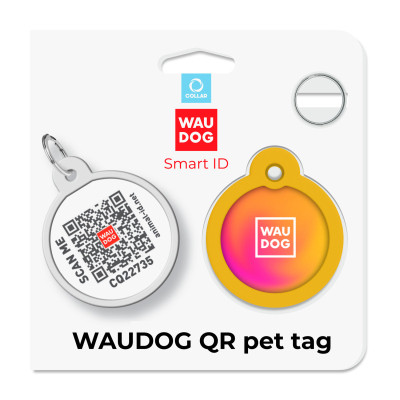 Адресник для тварин WAUDOG Smart ID з QR паспортом &quot;Градієнт помаранчевий&quot;, коло 25 мм (225-4035)