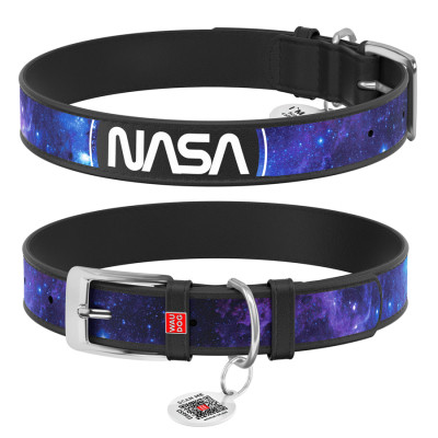 Нашийник для тварин WAUDOG Design з QR-паспортом &quot;NASA21&quot; Ш 12 мм Д 20-28 см чорний (3602-0148-01)