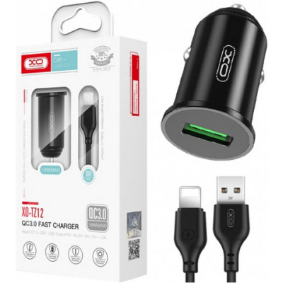 Зарядний пристрій XO USB QC3.0 18W + cable USB to Lightning black (TZ12-L-BK)