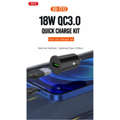 Зарядний пристрій XO USB QC3.0 18W + cable USB to Lightning black (TZ12-L-BK)