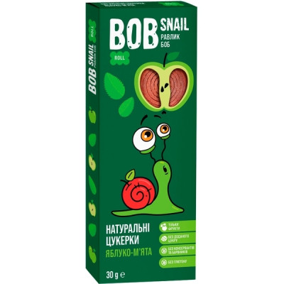Цукерка Bob Snail Равлик Боб Яблучні з м&#039;ятою 30 г (4820162520262)