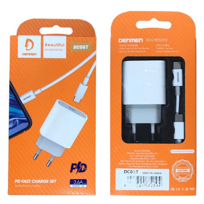 Зарядний пристрій Denmen USB-C PD20W 3.6A + cable USB-C to USB-C white (DM-DC06T-WH)