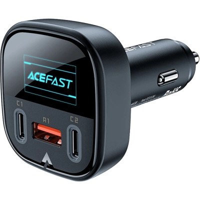 Зарядний пристрій Acefast B5 Car Charger 2xUSB-C + 1xUSB-A 101W OLED smart display Metal Black (6974316281436)