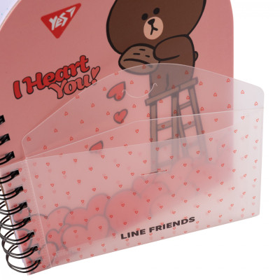 Блокнот Yes В6+ подвійна cпіраль з пластиковою кишенею Line Friends крапка (151791)