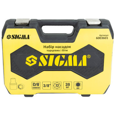 Набір інструментів Sigma насадок торцевих та біт 3/8&quot; 39шт CrV mid (6003601)