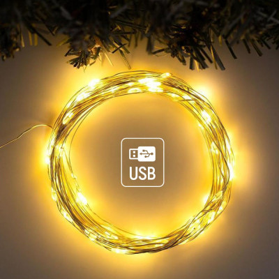 Гірлянда ColorWay Роса LED 100 10 м 8 функцій теплий колір USB (CW-G-100L10NU)