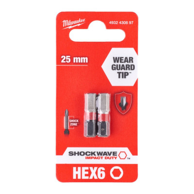 Набір біт Milwaukee SHOCKWAVE, Hex6, 25мм, 2шт (4932430897)