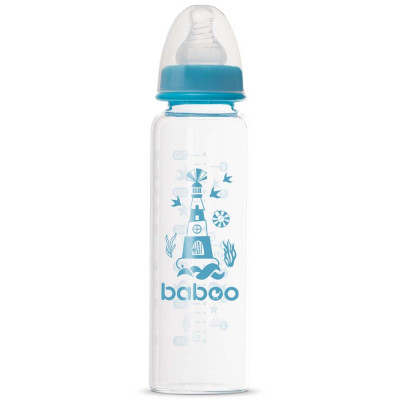 Пляшечка для годування Baboo Скляна, антиколікова, 240 мл, 3+ міс (Marine / синя) (3-119)