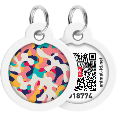 Адресник для тварин WAUDOG Smart ID з QR паспортом &quot;Камо різнокольоровий&quot;, круг 30 мм (230-0206)