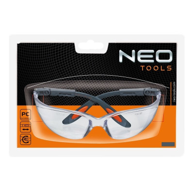 Захисні окуляри Neo Tools протиосколкові, нейлонові дужки, стійкі до подряпин, прозорі (97-500)
