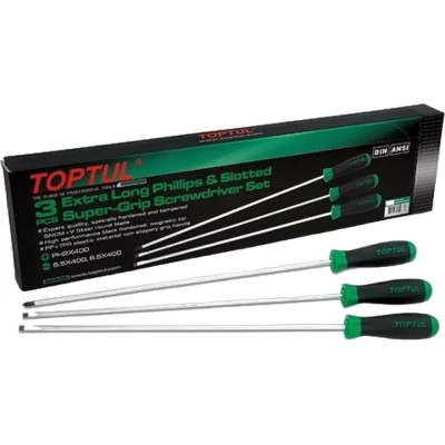 Набір викруток Toptul 3шт. PH1x250, PH2x250, SL5,5x400 (GAAE0305)