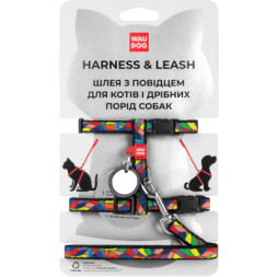 Шлея для котів WAUDOG Nylon з QR-паспортом &quot;Вітраж&quot; з повідцем XS (5479)