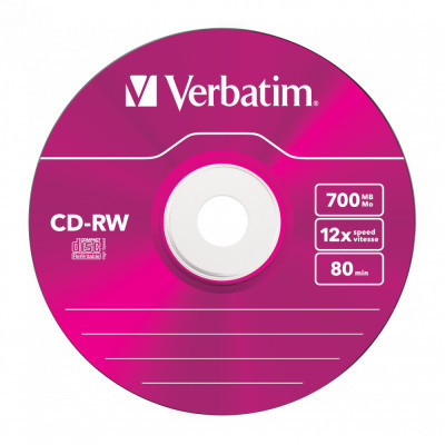 Диск CD Verbatim CD-RW 700Mb 12X SlimBox 5шт Color (43167)