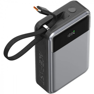 Батарея універсальна Acefast 20000mAh 65W PD, QC/3.0 USB-A+USB-C In/Out,build-in cable M21 Black-Gray (6974316283898)