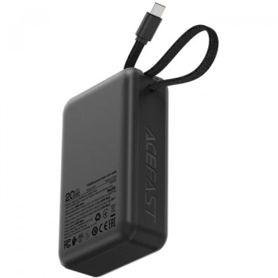 Батарея універсальна Acefast 20000mAh 65W PD, QC/3.0 USB-A+USB-C In/Out,build-in cable M21 Black-Gray (6974316283898)
