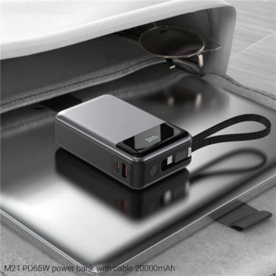 Батарея універсальна Acefast 20000mAh 65W PD, QC/3.0 USB-A+USB-C In/Out,build-in cable M21 Black-Gray (6974316283898)