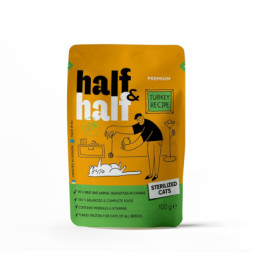 Вологий корм для кішок Half&amp;Half для стерилізованих шматочки з індичкою в желе 100 г (4820261920895)