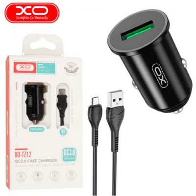Зарядний пристрій XO USB QC3.0 18W + cable USB to Micro 5P black (TZ12-M-BK)