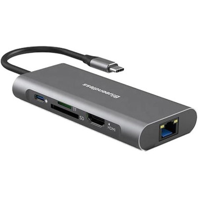 Концентратор PowerPlant USB-C to 2xUSB 3.0, 1xUSB 2.0, 1xType-C (PD), HDMI, SD, RJ45 (CA913497)