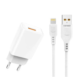 Зарядний пристрій Denmen 1xUSB 2.4A + cable USB to Lightning white (DC01L-WH)