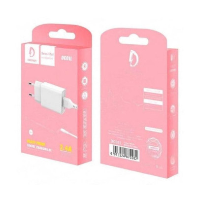 Зарядний пристрій Denmen 1xUSB 2.4A + cable USB to Lightning white (DC01L-WH)
